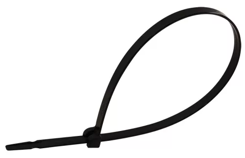 Tracon TU200, UV-álló fémnyelves kábelkötegelő, fekete 200×2,4mm, D=2-50mm, PA6.6