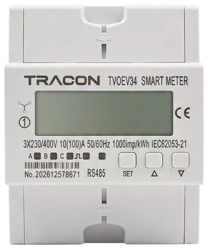Tracon TVOEV34 háromfázisú fogyasztásmérő EV töltőhöz RS485