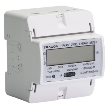   Tracon TVOF14MOD LCD kijelzésű fogyasztásmérő,közvetlen, MODBUS, 1F, 4 modul 230VAC / 10(100)A