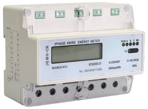 Tracon TVOF37MOD LCD kijelzésű fogyasztásmérő,közvetlen, MODBUS, 3F, 7 modul 400VAC / 10(100)A