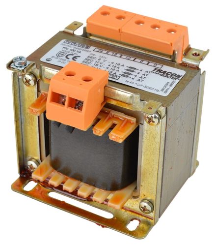 Tracon TVTR-100-B Vezérlő transzformátor ( leválasztó ), 1 fázisú, 230V/primer, 6-12-18-24V/szekunder 100VA teljesítménnyel IP00 TVTR