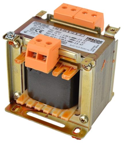 Tracon TVTR-100-C Vezérlő transzformátor ( leválasztó ), 1 fázisú, 230V/primer, 12-24-42V/szekunder 100VA teljesítménnyel IP00 TVTR