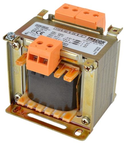 Tracon TVTR-100-D Vezérlő transzformátor ( leválasztó ), 1 fázisú, 230V/primer, 24-42-110V/szekunder 100VA teljesítménnyel IP00 TVTR