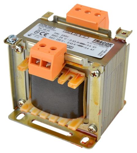 Tracon TVTR-100-F Vezérlő transzformátor ( leválasztó ), 1 fázisú, 230V/primer, 24-230V/szekunder 100VA teljesítménnyel IP00 TVTR