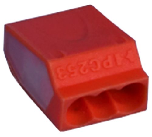 Tracon UC-3, Csavar nélküli vezetékösszekötő, piros 3×(0,75-2,5mm2, 450VAC, max. 16A