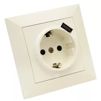   Tracon USB-21 Süllyesztett csatlakozóaljzat USB töltővel 1×16A/250VAC, 2P+E, USB:5V,2100mA (SCHUKO)