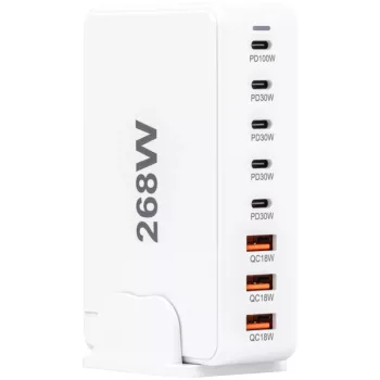 Tracon USB3A5CW USB állomás, fehér 3 USB A, 5 USB-C, 268W
