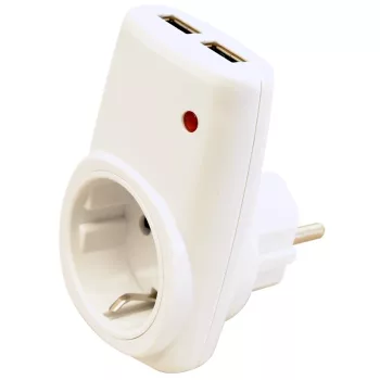   Tracon USBD, Csatlakozóaljzat adapter 2 db USB porttal, fehér 85-265 VAC 50/60 Hz; USB: 5 VDC, max. 2,1 A