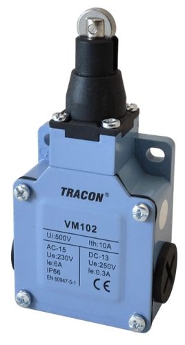 Tracon VM102 Helyzetkapcsoló, görgős fémházas 1×NO+1×NC, 6A/230V AC, IP66