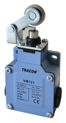 Tracon VM121 Helyzetkapcsoló, karos-görgős fémházas 1×NO+1×NC, 6A/230V AC, IP66