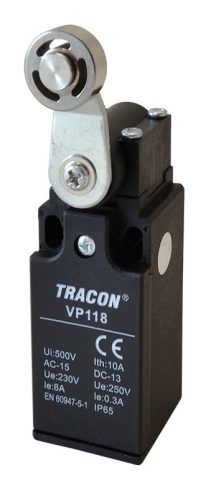 Tracon VP118 Helyzetkapcsoló, lengőkar-görgő 1×NO+1×NC, 6A/230V AC, 28mm, IP65