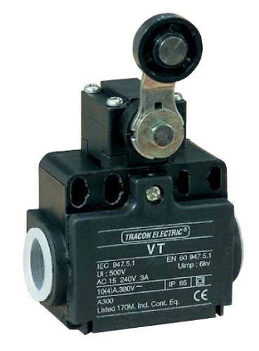 Tracon VT118 Helyzetkapcsoló, lengőkar-görgö 1×NO+1×NC, 6A/230V AC, 28mm, IP65