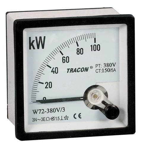 Tracon W72-400V/4, Hatásos teljesítménymérő, 3 fázisú, 4 vezetékes 72×72mm, 400V AC