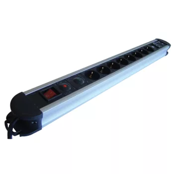   Tracon HKTM8-3M-KT-ALU ALU 8-as elosztó kapcsoló+túlfesz+túláram+koax+tel védelem 8×SHUKO, 3m, max.16A, 250V, 3680W, H05VV-F