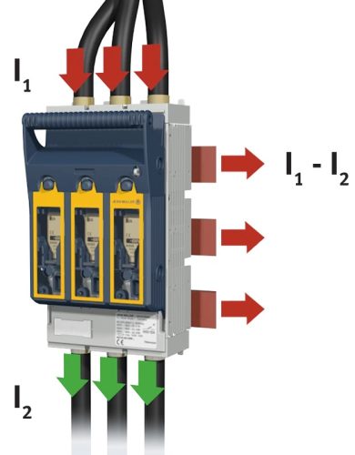 Tracon KETO00360AOUP0095EST Szakaszolókapcsoló-biztosító, gyűjtősínre, keretes kapocs 690VAC, 440VDC,160A, 3P, NH00