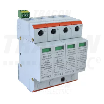   Tracon TTV2-40-3P+N/PE AC túlfeszültség levezető, 2-es típus, cserélhető betéttel 230/400 V, 50 Hz, 20/40 kA (8/20 us), 3P+N/PE