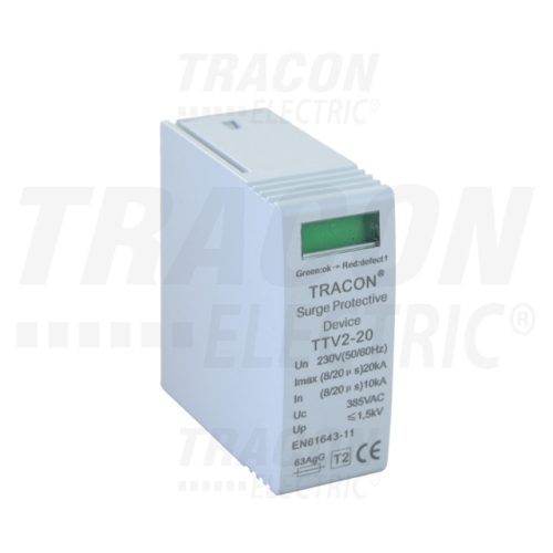 Tracon TTV2-40-DC-600-M DC túlfszültség levezető betét 600 VDC, 20/40 kA (8/20µs) 2P