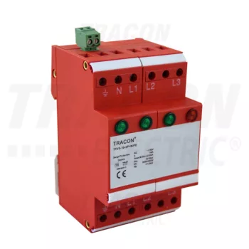   Tracon TTV3-10-3P+N/PE AC túlfeszültség levezető, 3-as típus, egybeépített, 3 modul 230/400 V, 50 Hz, 5/10 kA (8/20 us), 3P+N/PE