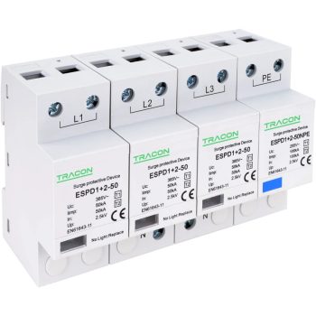   Tracon ESPD1+2-50-3+1P T1+T2 AC típusú túlfeszültség levezető, egybeépített Uc:385V; Iimp:50/100kA; In:50/100kA; Up:2,5kV; 3+1P
