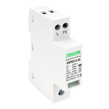   Tracon ESPD2+3-40-1+1P T2+T3 AC típusú túlfeszültség levezető, egybeépített Uc:275V; In:20kA; Imax40kA; Uoc:10kV; Up:1,3/1,5kV; 1+1P