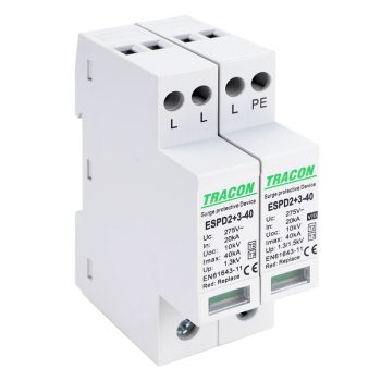   Tracon ESPD2+3-40-3+1P T2+T3 AC típusú túlfeszültség levezető, egybeépített Uc:275V; In:20kA; Imax40kA; Uoc:10kV; Up:1,3/1,5kV; 3+1P
