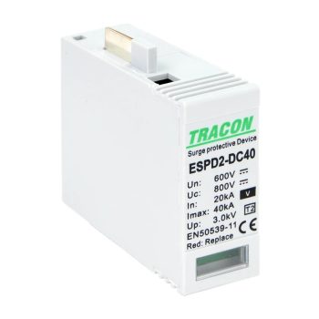   Tracon ESPD2-DC40-600V T2 DC típusú V túlfeszültség levezető betét 600V Ucpv: 800V; In:20kA; Imax:40kA; Up:2,6kV; Var