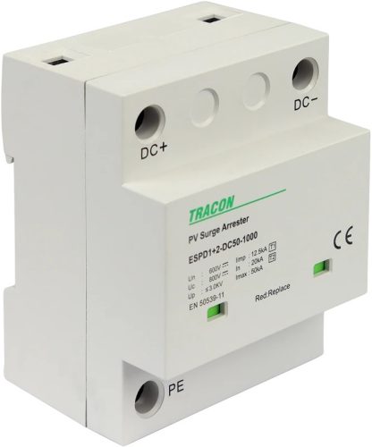 Tracon ESPD1+2-DC50-600 T1+T2 DC típusú túlfeszültség levezető, egybeépített Ucpv: 800V; Iimp:12,5kA; In:20kA; Imax:50kA; Up:2,6kV