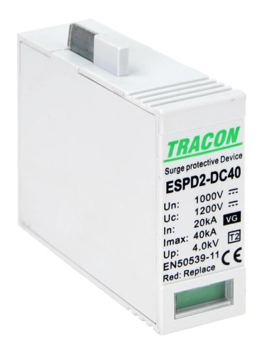 Tracon ESPD2-DC40-1000VG T2 DC típusú VG túlfeszültség levezető, betét 1000V Ucpv: 1200V; In:20kA; Imax:40kA; Up:4kV; Var+GTD
