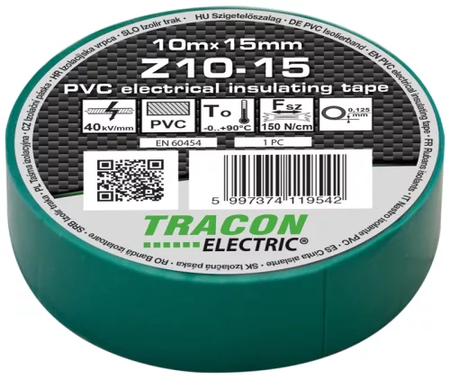 Tracon Z10-15 PVC szigetelőszalag zöld 10m 15mm