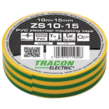 Tracon ZS10-15 PVC szigetelőszalag zöld-sárga 10m 15mm