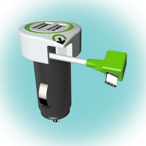 Q2power 3.100130 Autós USB töltő "Triple USB Car Charger USB Type C Connector" ( 3.100130 )