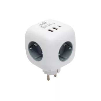   HOME CUBE1 kocka elosztó USB töltővel, 3 aljzat gyermekvédelemmel, 1db USB C, 2db  USB A, max. 3680 W