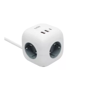   Home CUBE2 kocka elosztó, max. 3680 W, USB töltő, 3 aljzat gyermekvédelemmel, 1,5 m hosszú vezeték