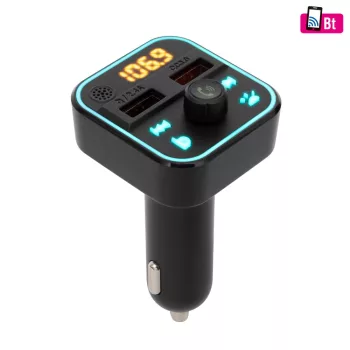   SAL autós kihangosító és töltő, 5 in 1, FM modulátor, dupla USB gyorstöltő, feszültségmérő, basszus-kiemelés gomb ( FMBT 18RGB )