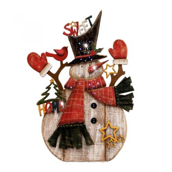   HOME Optikai szálas, LED-es, színes fa hóember, asztali dísz ( KAD 34 )