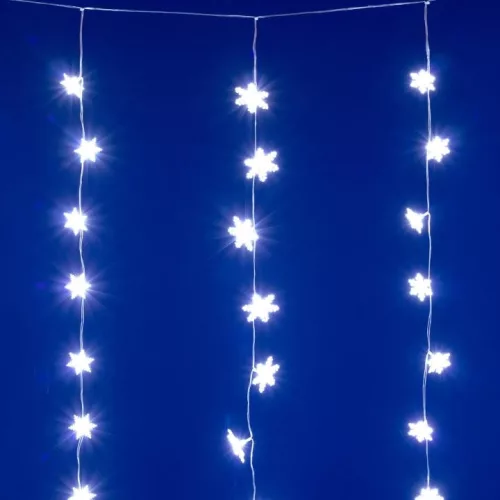 HOME KAF50WH LED-es hópehely fényfüggöny, 1,35 m, 50 db hidegfehér LED, hálózati tápellátás, beltéri kivitel