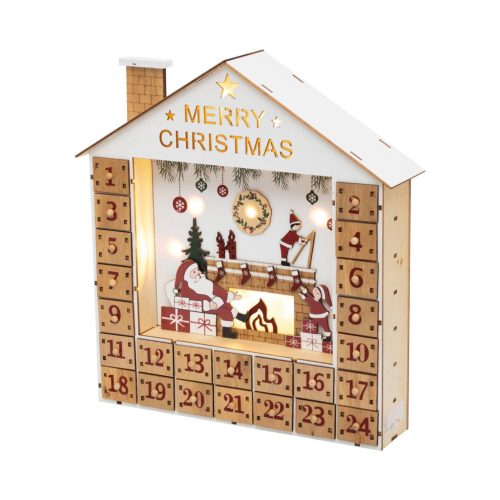 HOME KLW24 LED-es adventi naptár, 10 db melegfehér LED, fa és műanyag, elemes tápellátás, beltéri kivitel