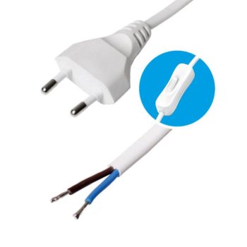   USE N 2K-2/WH hálózati csatlakozókábel kapcsolóval, 2x0,75, 2 méteres kábellel, ónozott véggel (