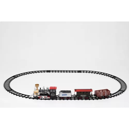 HOME TRN 01 elemes kisvasút, 1 mozdony és 3 vagon, vízgőzt képez, piros LED világítás, hanghatás, 47 cm-es pálya