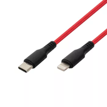   Home USBCL1 töltőkábel, USB-C / Lightning, 1 méter, szövött, piros