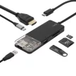 HOME USBHUB6 dokkoló állomás, 4K HDMI, egér, billentyűzet, TF/microSD, SD, USB tároló, merevlemez, ~100 W PD, plug & play, LED visszajelzés