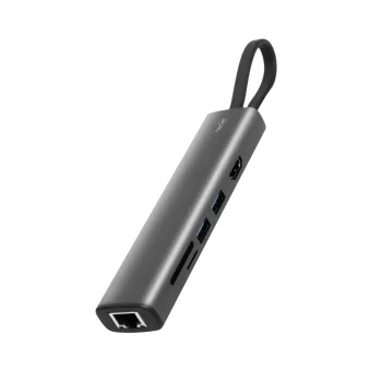   HOME USBHUB7 dokkoló állomás, Gigabit RJ45, 4K HDMI HDR, egér, billentyűzet, TF/microSD, SD, 2 TB USB tároló, merevlemez, ~100 W PD, plug & play