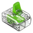 Wago 221-422 GREEN vezeték összekötő 2 x 0,2-4mm2 -es tömör és sodrott vezetékhez, oldható, lapos kivitel, átlátszó házban (újrahasznosított anyagból készült)
