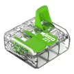Wago 221-423 GREEN vezeték összekötő 3 x 0,2-4mm2 -es tömör és sodrott vezetékhez, oldható, lapos kivitel, átlátszó házban (újrahasznosított anyagból készült)