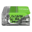 Wago 221-425 GREEN vezeték összekötő 5 x 0,2-4mm2 -es tömör és sodrott vezetékhez, oldható, lapos kivitel, átlátszó házban (újrahasznosított anyagból készült)