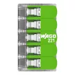 Wago 221-425 GREEN vezeték összekötő 5 x 0,2-4mm2 -es tömör és sodrott vezetékhez, oldható, lapos kivitel, átlátszó házban (újrahasznosított anyagból készült)
