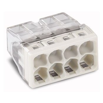   Wago 2273-208 vezeték összekötő 8 x 0,5-2,5mm2 -es tömör vezetékhez, nem oldható, átlátszó házban, fehér fedéllel WAGO ( 2273-208 )