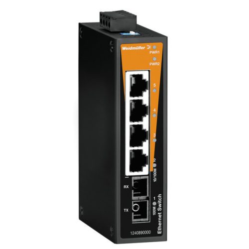 Weidmüller 1240890000 IE-SW-BL05-4TX-1SC Hálózati switch, nem konfigurálható, Fast Ethernet, Portok száma: 4 x RJ45, 1 * SC multimódusú, IP30, -10 °C...60 °C