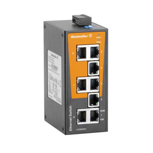 Weidmüller 1240900000 IE-SW-BL08-8TX Hálózati switch, nem konfigurálható, Fast Ethernet, Portok száma: 8x RJ45, IP30, -10 °C...60 °C