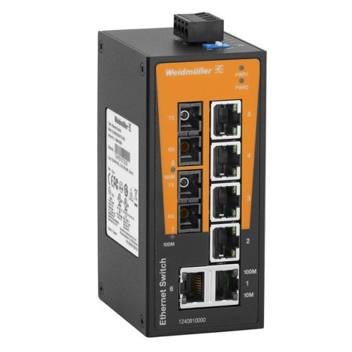 Weidmüller 1240910000 IE-SW-BL08-6TX-2SC Hálózati switch, nem konfigurálható, Fast Ethernet, Portok száma: 6x RJ45, 2 * SC multimódusú, IP30, -10 °C...60 °C